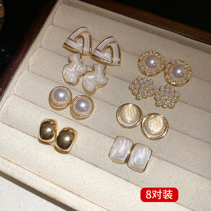 珍珠愛心鑲鑽耳環套組