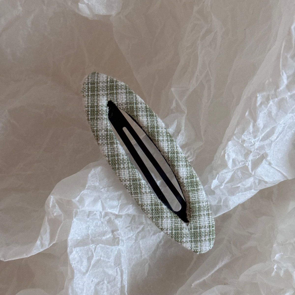 布面格紋橢圓髮夾