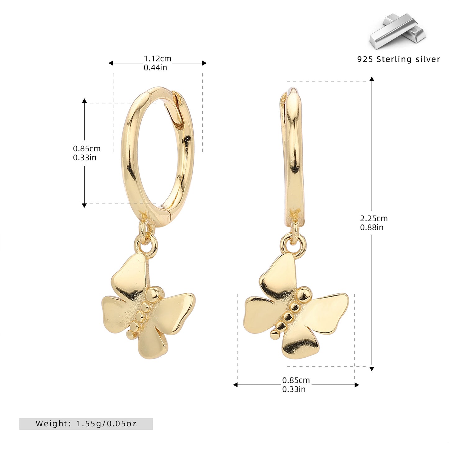 S925 歐美新款耳環時尚簡約蝴蝶耳飾輕奢百搭小眾設計飾品