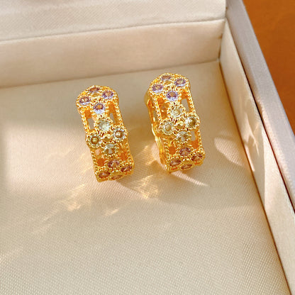 金色鋯石花朵電鍍耳扣