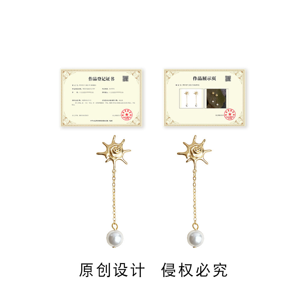 珍珠玻璃長版耳環－原創版權短款細節｜https://igowo.tw/
