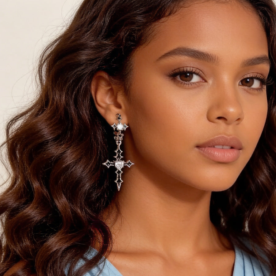 鋯石十字架法式耳墜
