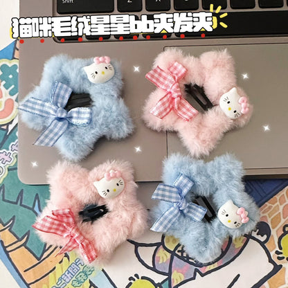 絨面貓咪星星髮夾－商品主圖｜https://igowo.tw/