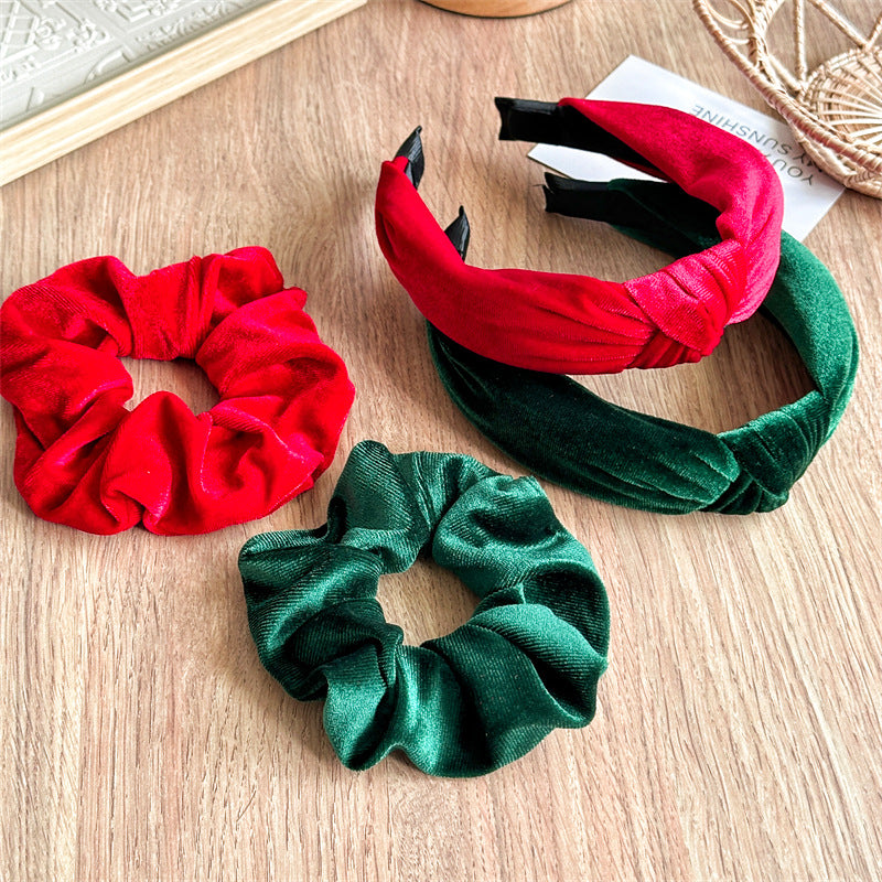 紅色絨面大腸圈髮箍－商品主圖｜https://igowo.tw/