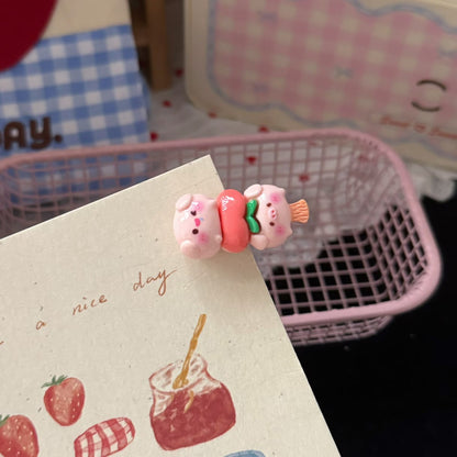 棕色串珠小熊草莓髮夾