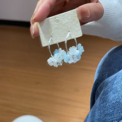 小清新藍白漸變花朵耳環小眾設計感耳圈輕奢度假風溫柔甜美耳飾女