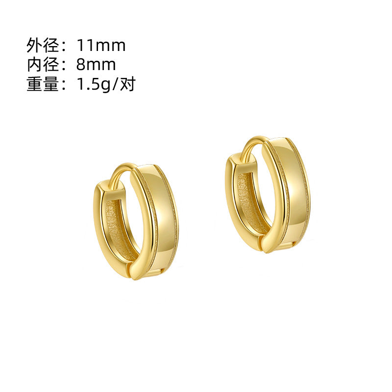 S925 光面素圈耳環高級感簡約冷淡風氣質時尚百搭耳圈耳扣耳飾