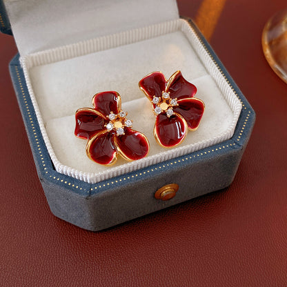琺瑯鋯石花朵復古耳環