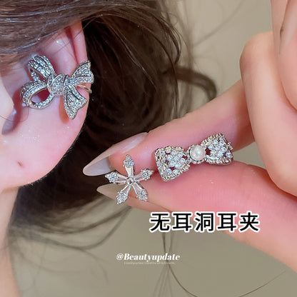 清冷女主~鋯石蝴蝶結珍珠耳夾女無耳洞精致清冷感耳骨夾輕奢耳環