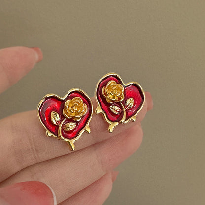 銀針安可拉紅蝴蝶結愛心圓形吊墜耳環時尚百搭耳釘輕奢高級感耳飾