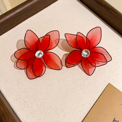 鋯石銀針花朵耳釘