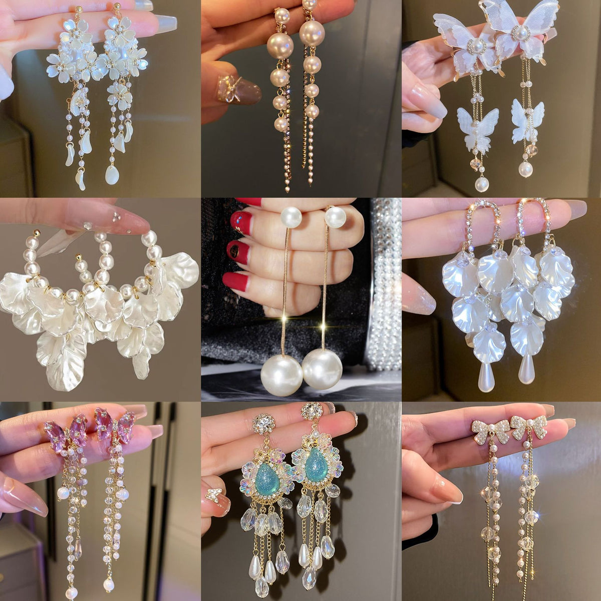 珍珠銀針花朵流蘇耳釘－商品主圖｜https://igowo.tw/