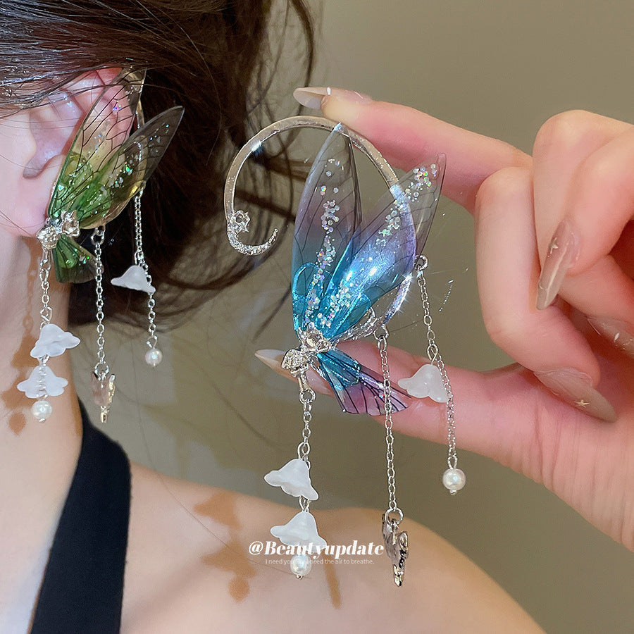 樹脂翅膀花朵垂墜耳掛－商品主圖｜https://igowo.tw/