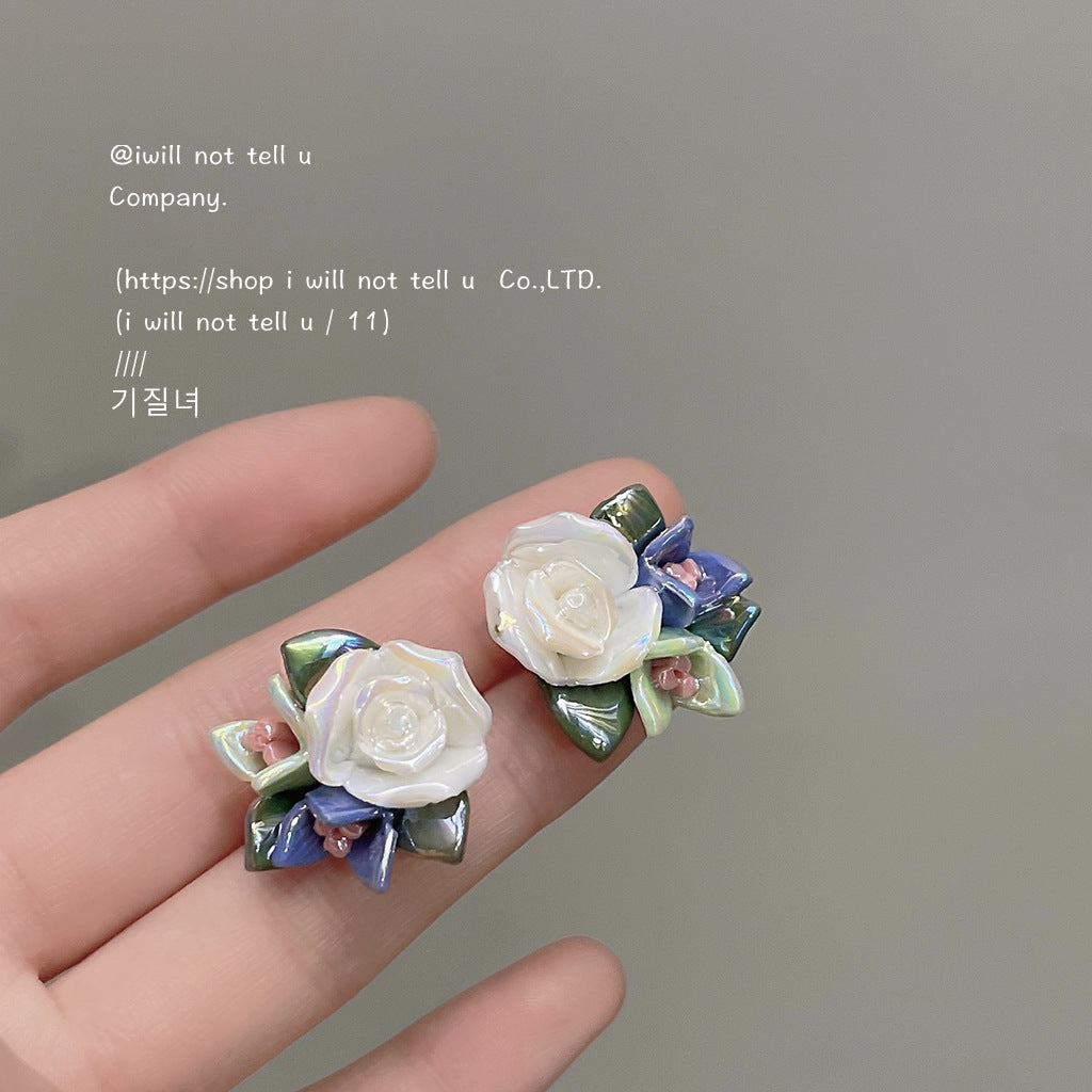 藍色陶瓷銀針花朵耳釘