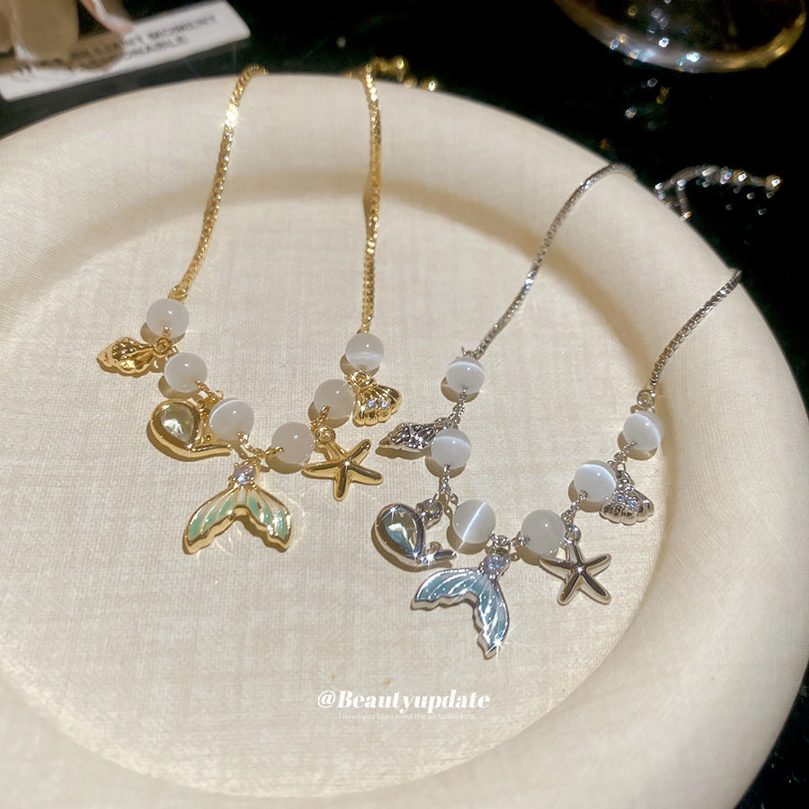 超仙鋯石貓眼石海星魚尾手鏈甜美ins風精致手串輕奢高級感手飾女
