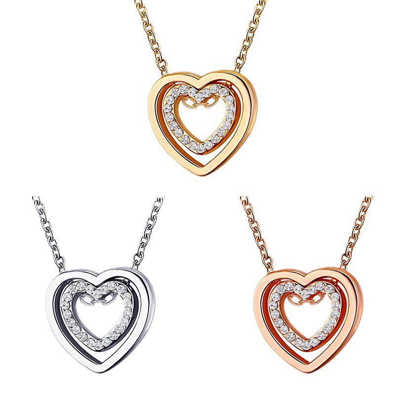 水晶鋯石愛心鏤空項鍊－商品主圖｜https://igowo.tw/