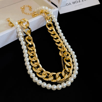 珍珠金屬鏈條多層項鍊
