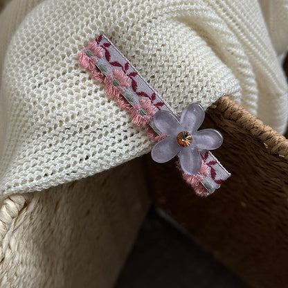 緞帶鋯石一字刺繡髮夾