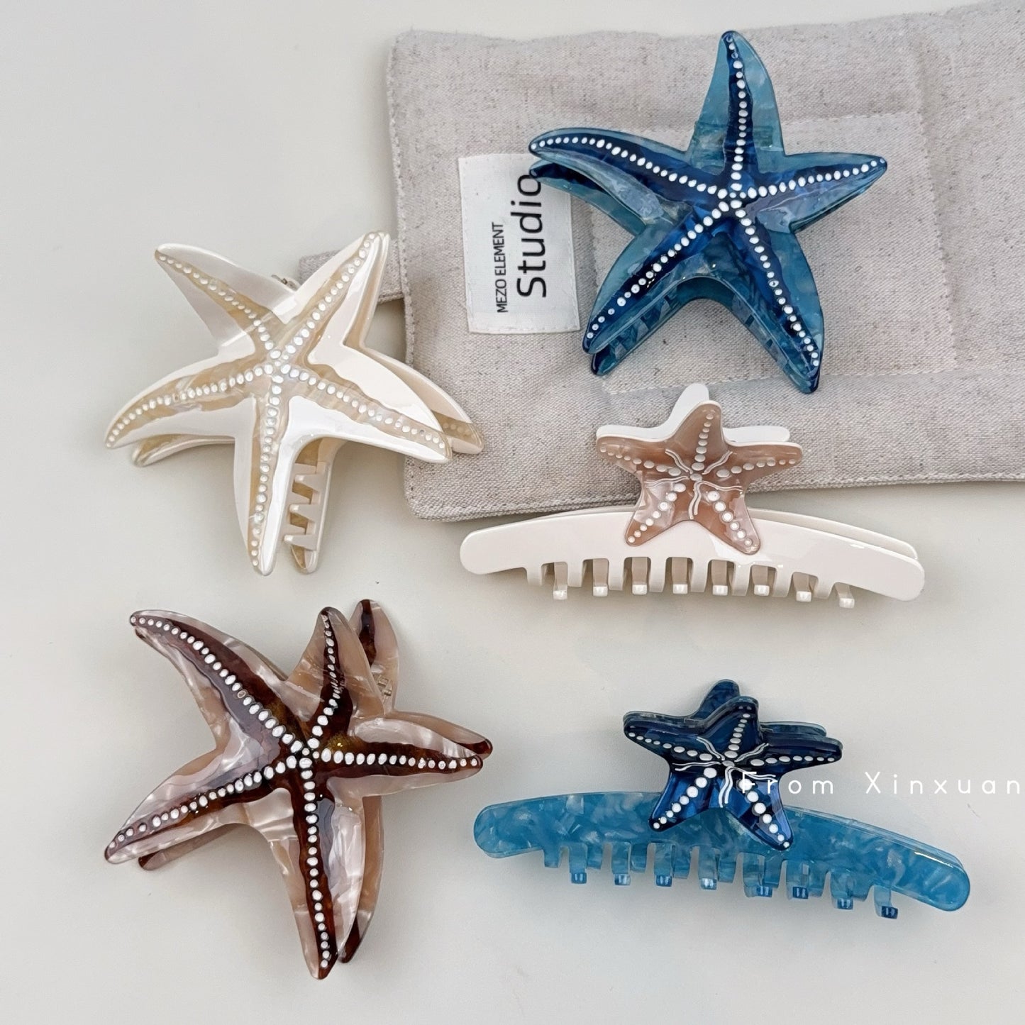 醋酸板材海星髮夾－米白海星款實拍｜https://igowo.tw/