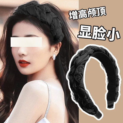 繽紛寬版髮箍－黑色滿天星款細節｜https://igowo.tw/