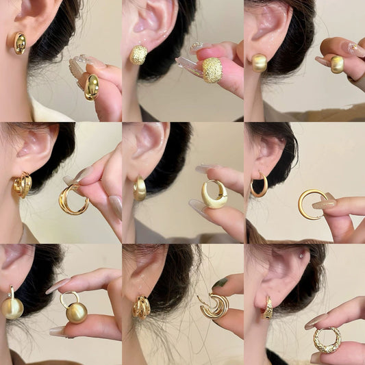 歐美多層圓環C形耳釘女簡約小眾設計耳環時尚氣質耳飾輕奢高級感