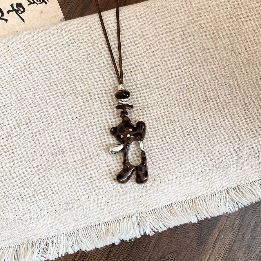 琺瑯串珠豹紋小熊項鍊