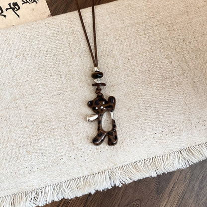 琺瑯串珠豹紋小熊項鍊