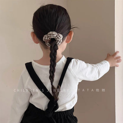 棕色碎花花朵髮圈－粉咖蝴蝶結款細節｜https://igowo.tw/
