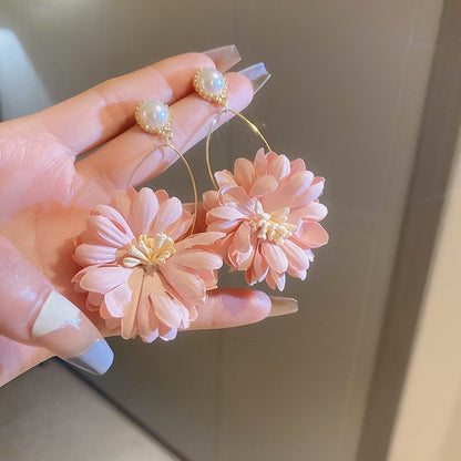 銀針流蘇花朵花卉仙女款耳墜耳釘女田園風小眾手作氣質夸張耳環女