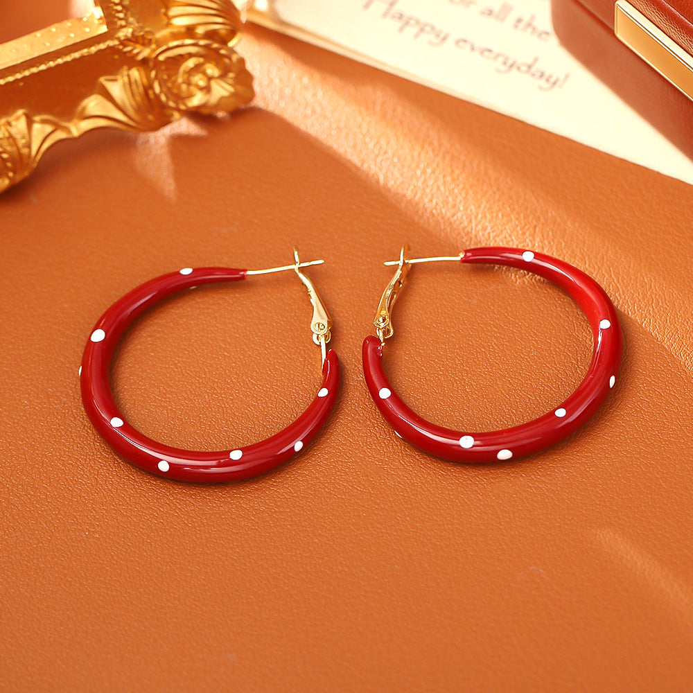 彩色琺瑯波點復古耳環