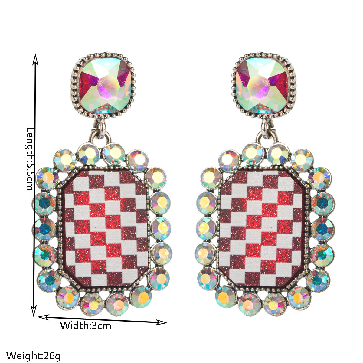 金屬方形鑲鑽耳環－黑色款實拍｜https://igowo.tw/