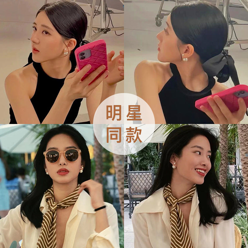 銀針珍珠圓球雙面戴耳環法式復古氣質耳釘個性氣質輕奢風耳飾批發