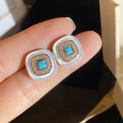 銀針玻璃水晶米珠花朵耳釘藍色小清新度假風耳環輕奢高級感耳飾女