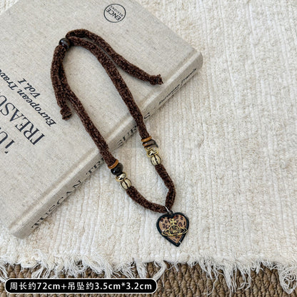 美拉德復古亞克力布藝抽拉式絲巾項鏈小眾高級感毛衣鏈秋冬項飾女