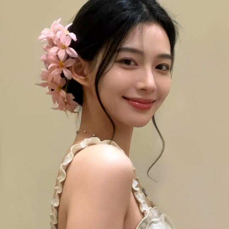 春夏甜美風超仙布藝花朵發夾高級感精致鴨嘴夾時尚百搭溫柔發飾女