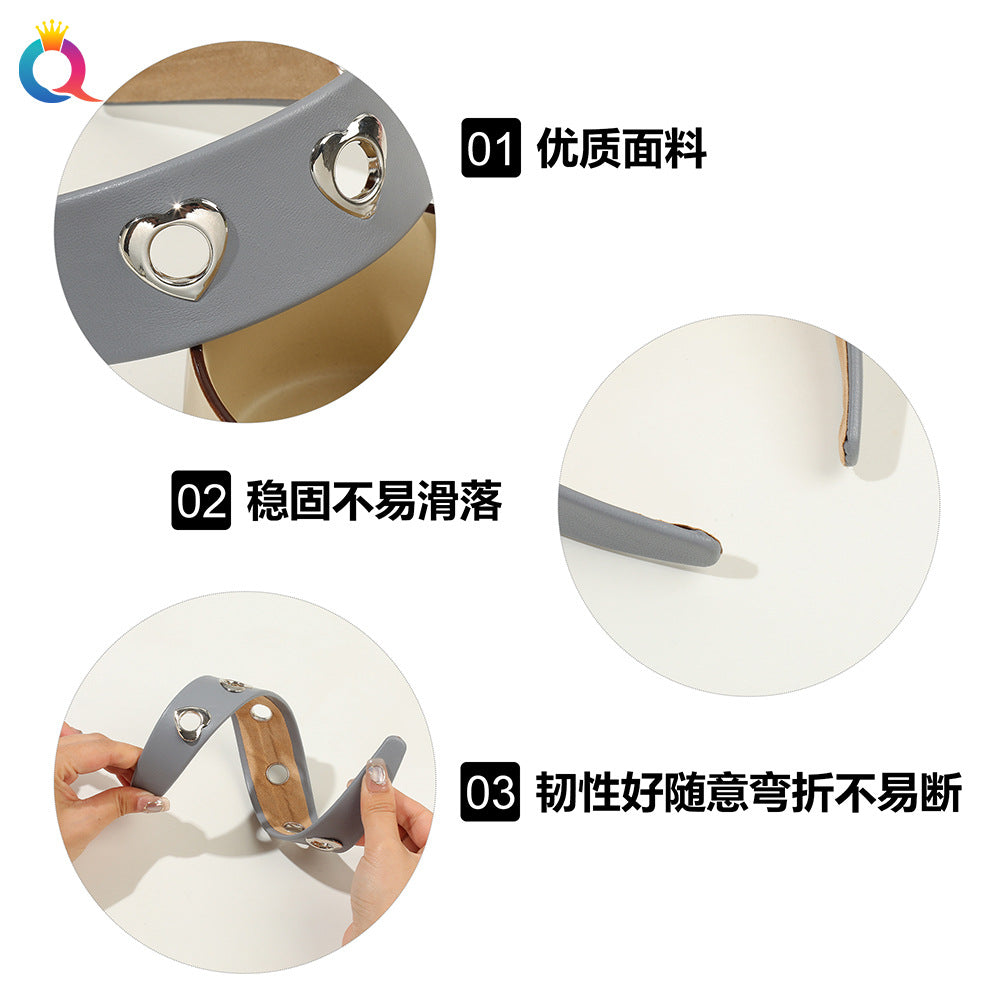 皮革愛心寬版鏤空髮箍－第二視角實拍｜https://igowo.tw/