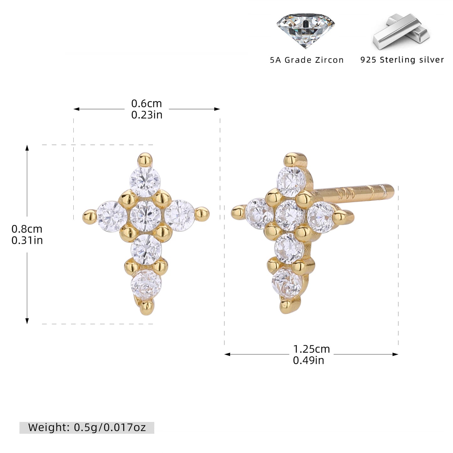 S925 新款耳釘時尚個性鑲鋯十字架耳飾輕奢百搭高級感飾品