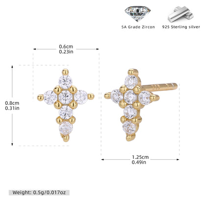 S925 新款耳釘時尚個性鑲鋯十字架耳飾輕奢百搭高級感飾品