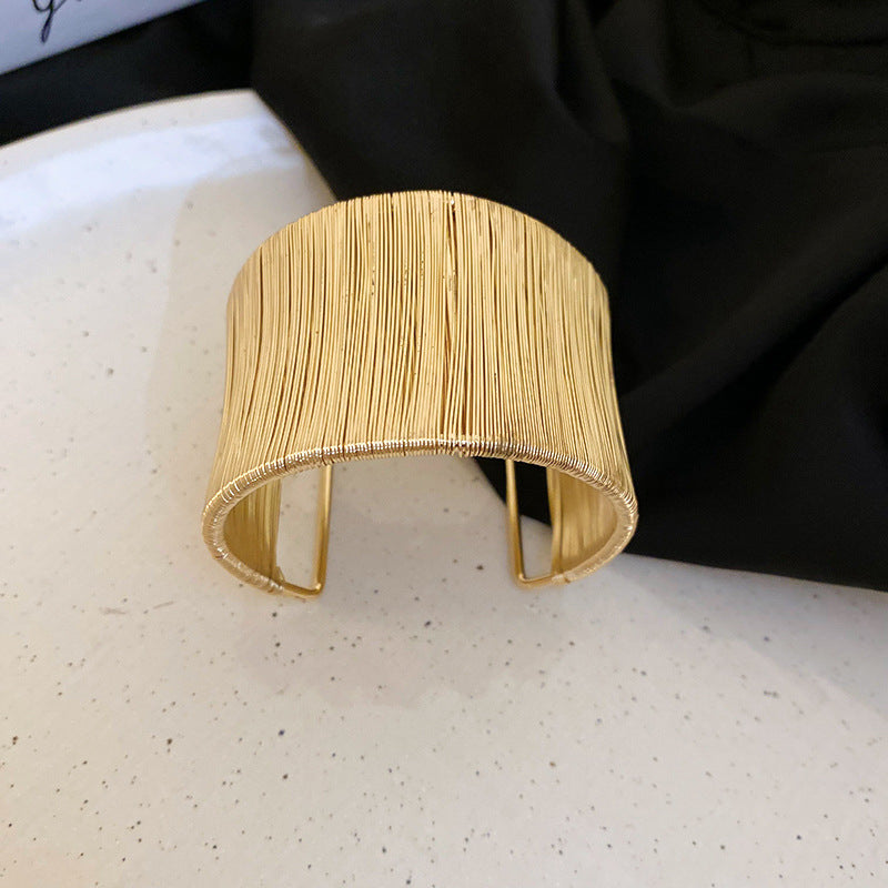 歐美金屬感幾何圓形開口手鐲時尚簡約百搭手環小眾設計感手飾批發