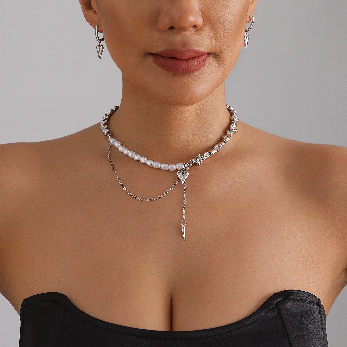 珍珠愛心流蘇項鍊套組－手鍊款實拍｜https://igowo.tw/