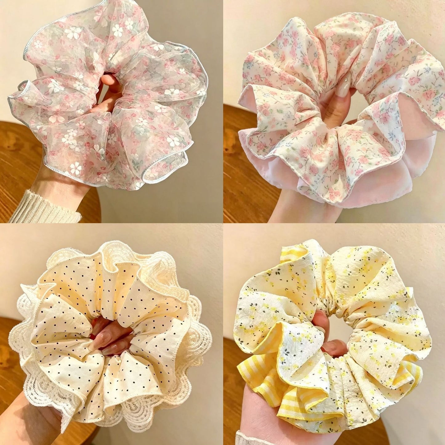 布面格紋碎花髮圈－商品主圖｜https://igowo.tw/