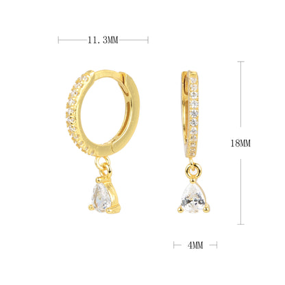 S925 耳環法式鑲鋯水滴形耳墜耳飾小眾輕奢百搭飾品