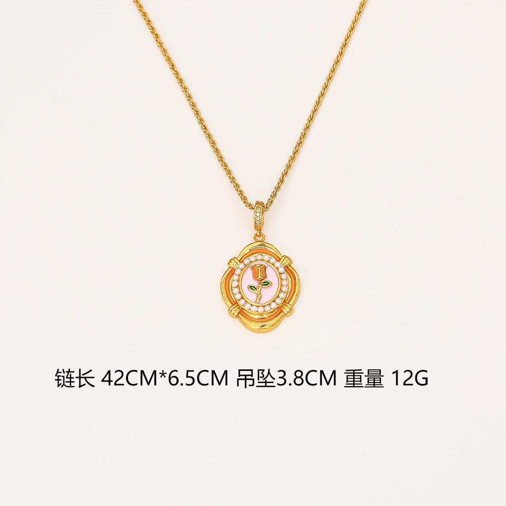 玫瑰復古項鍊－紫色玫瑰花耳釘款細節3｜https://igowo.tw/