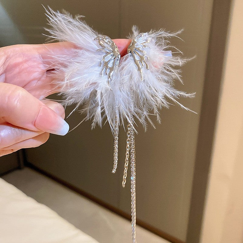 彩色羽毛流蘇鑲鑽耳環－細節特寫30｜https://igowo.tw/