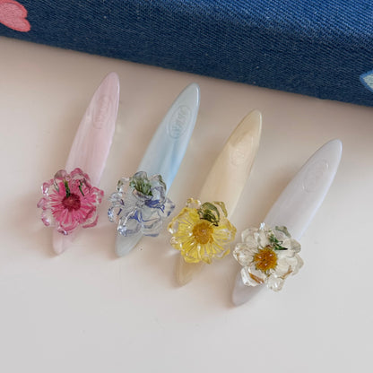 樹脂雛菊髮夾－樹脂小花夾-粉色款細節｜https://igowo.tw/