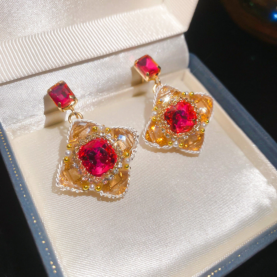 紅色琺瑯花朵流蘇耳環－30#銀針-彩色款細節15｜https://igowo.tw/