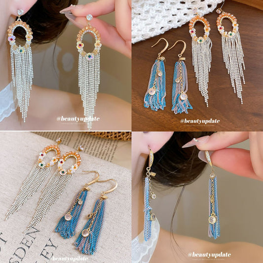 水晶鋯石圓形流蘇耳環－商品主圖｜https://igowo.tw/
