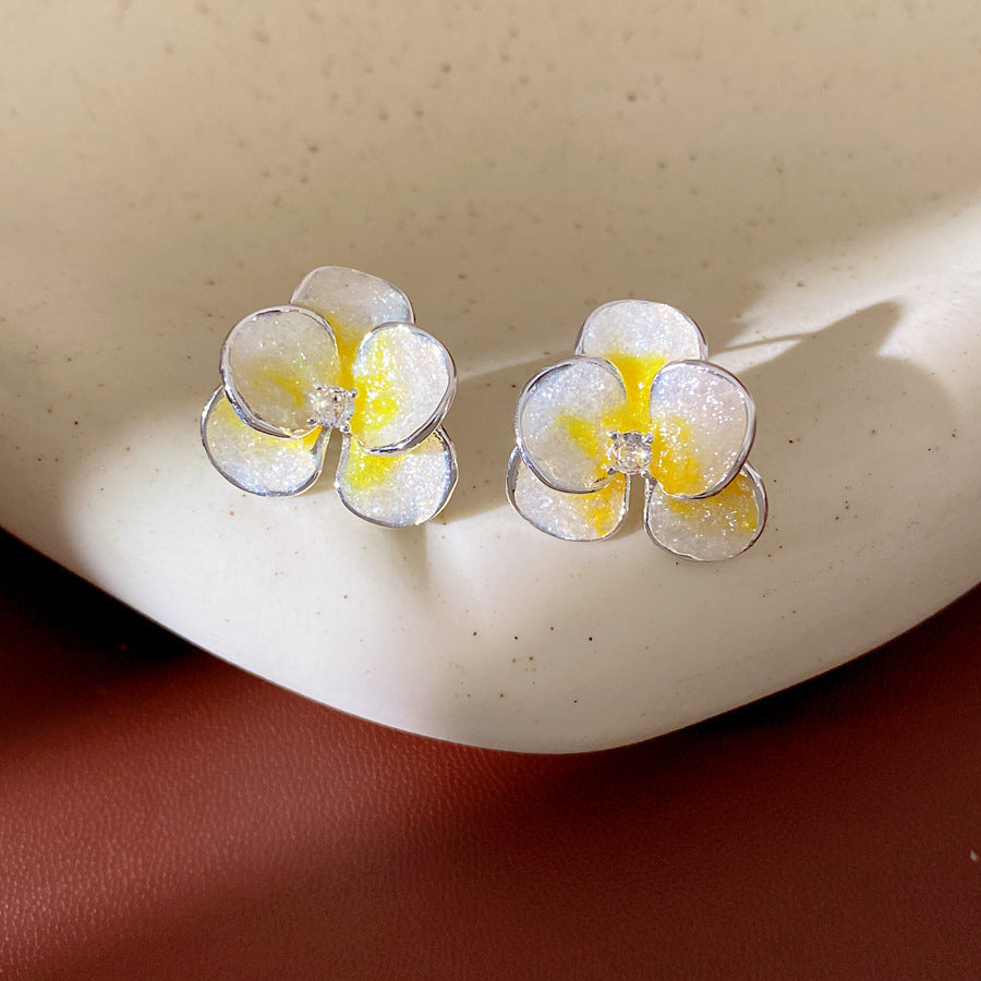 海邊度假風漸變油畫風花瓣耳釘小清新甜美耳環輕奢小眾高級感耳飾