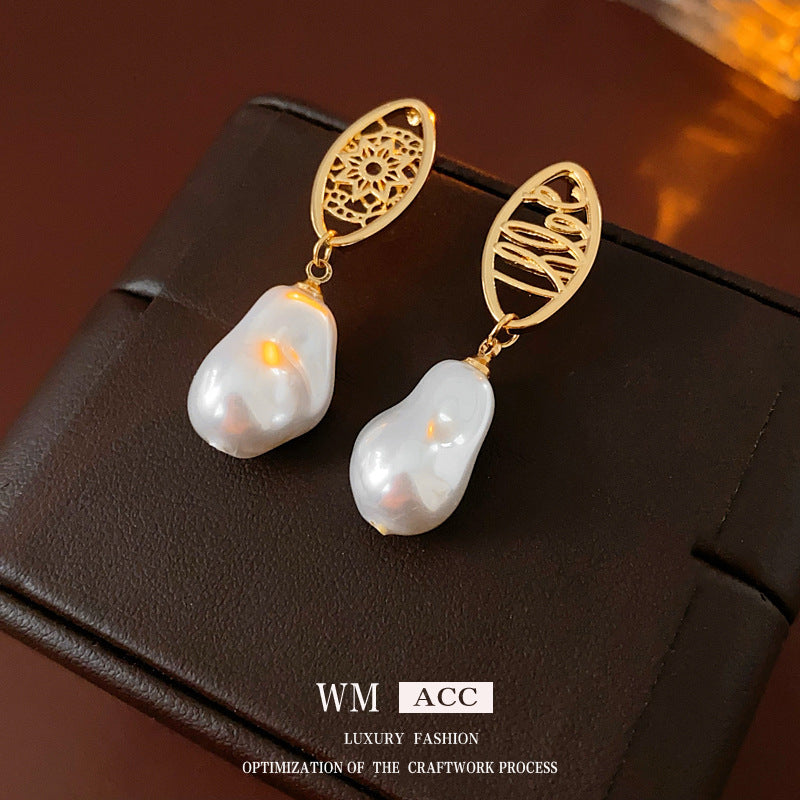 金色珍珠銀針復古耳環－細節特寫62｜https://igowo.tw/