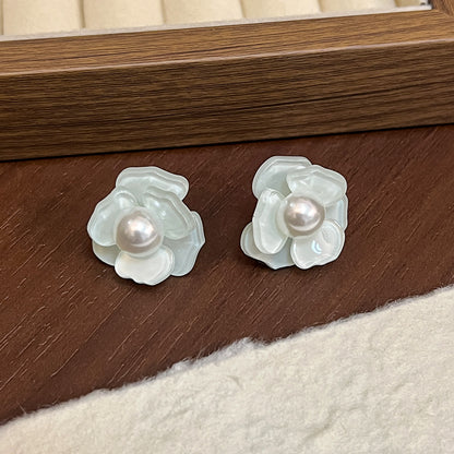 彩色珍珠花朵簡約耳釘